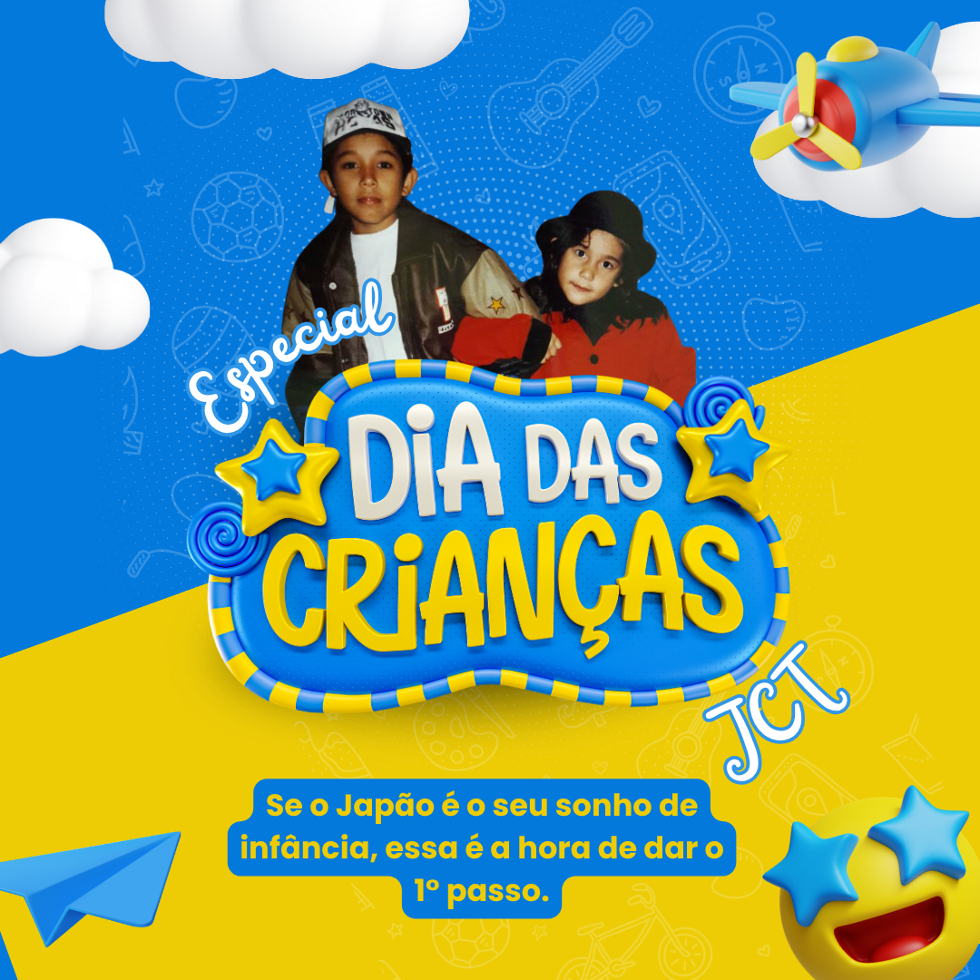 Post instagram mensagem dia das crianças divertido em azul e amarelo (1080 x 1080 px)